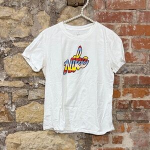 Nike White Tee with Multicolor Logo